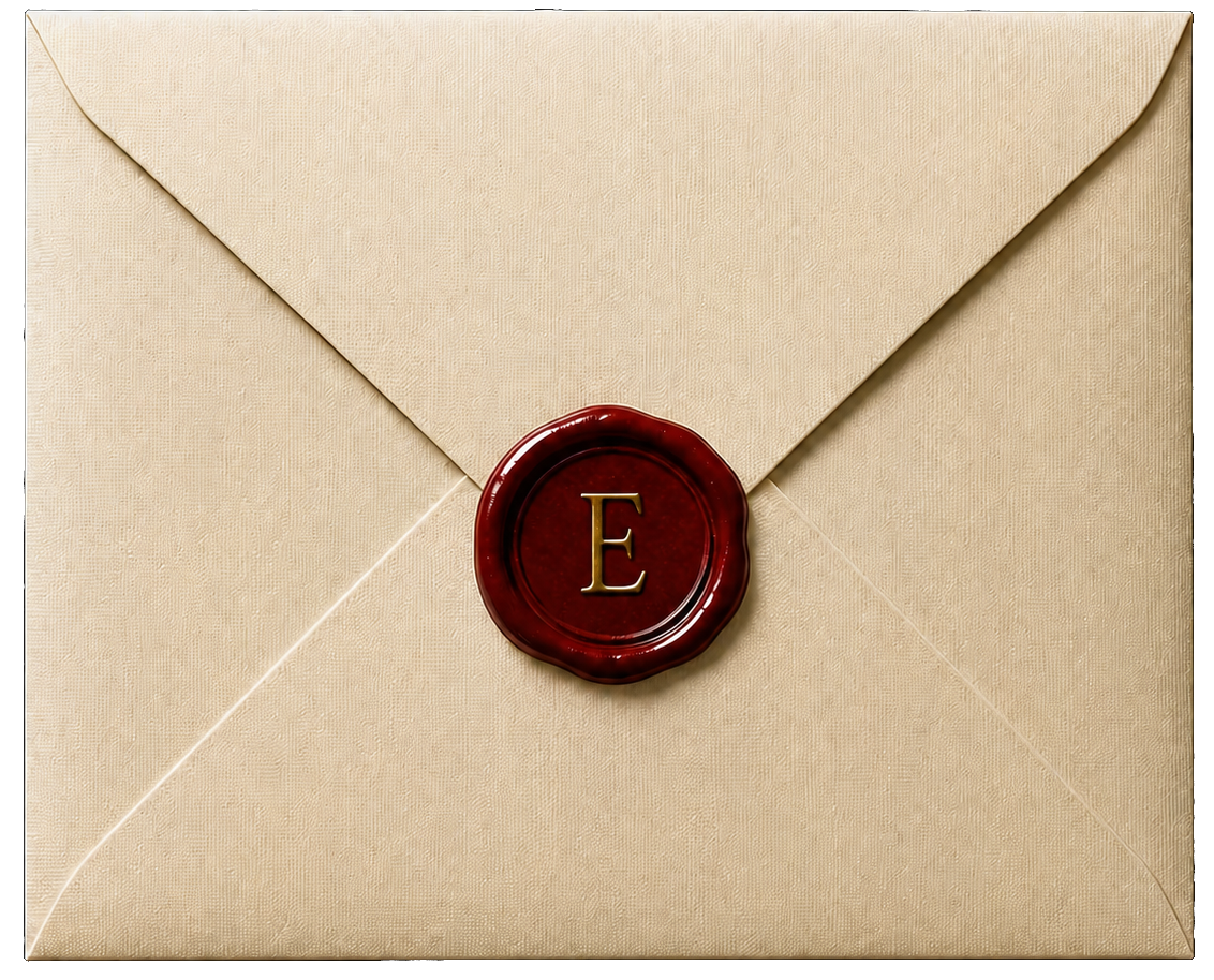 Closed wedding envelope with A&M wax seal